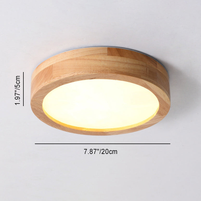 Modern Minimalist Round Dome Wood Acrylic LED Flush Mount Ceiling Light For Bedroom