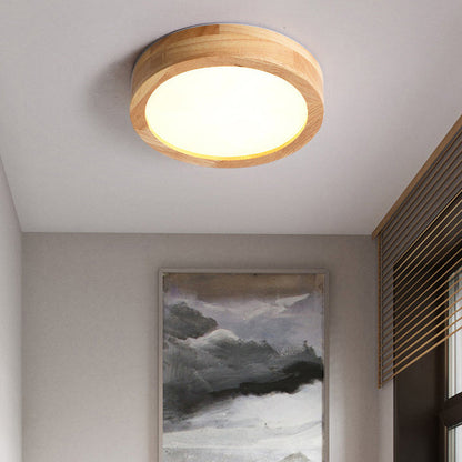 Modern Minimalist Round Dome Wood Acrylic LED Flush Mount Ceiling Light For Bedroom