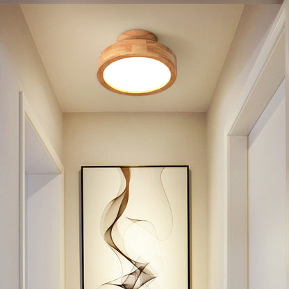 Modern Minimalist Round Dome Wood Acrylic LED Flush Mount Ceiling Light For Bedroom