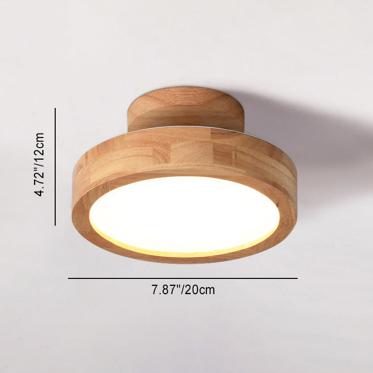 Modern Minimalist Round Dome Wood Acrylic LED Flush Mount Ceiling Light For Bedroom