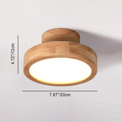 Modern Minimalist Round Dome Wood Acrylic LED Flush Mount Ceiling Light For Bedroom
