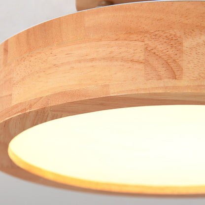 Modern Minimalist Round Dome Wood Acrylic LED Flush Mount Ceiling Light For Bedroom