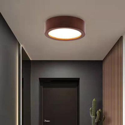 Modern Minimalist Round Dome Wood Acrylic LED Flush Mount Ceiling Light For Bedroom