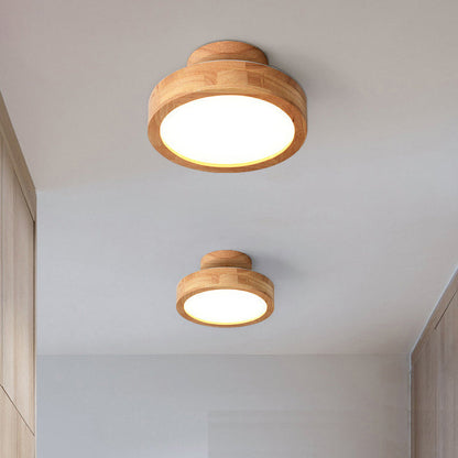 Modern Minimalist Round Dome Wood Acrylic LED Flush Mount Ceiling Light For Bedroom