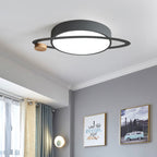 Contemporary Creative Planet Round Iron Rubberwood Acrylic LED Flush Mount Ceiling Light For Bedroom