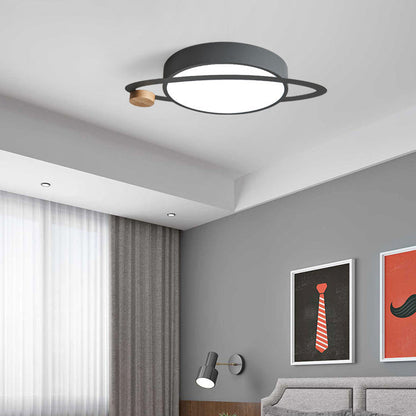 Contemporary Creative Planet Round Iron Rubberwood Acrylic LED Flush Mount Ceiling Light For Bedroom