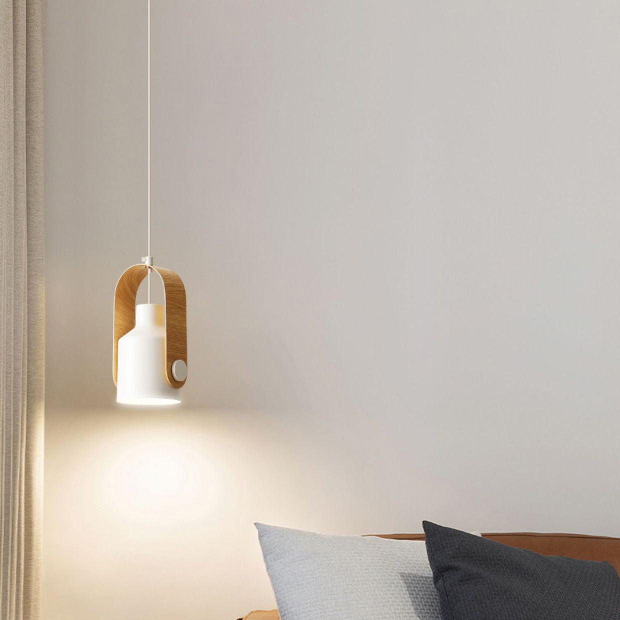 Contemporary Nordic Adjustable Round Cylinder Metal 1-light Pendant Light for Bedroom BulbSquare