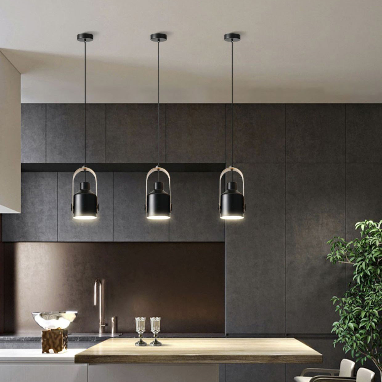 Contemporary Nordic Adjustable Round Cylinder Metal 1-light Pendant Light for Bedroom BulbSquare