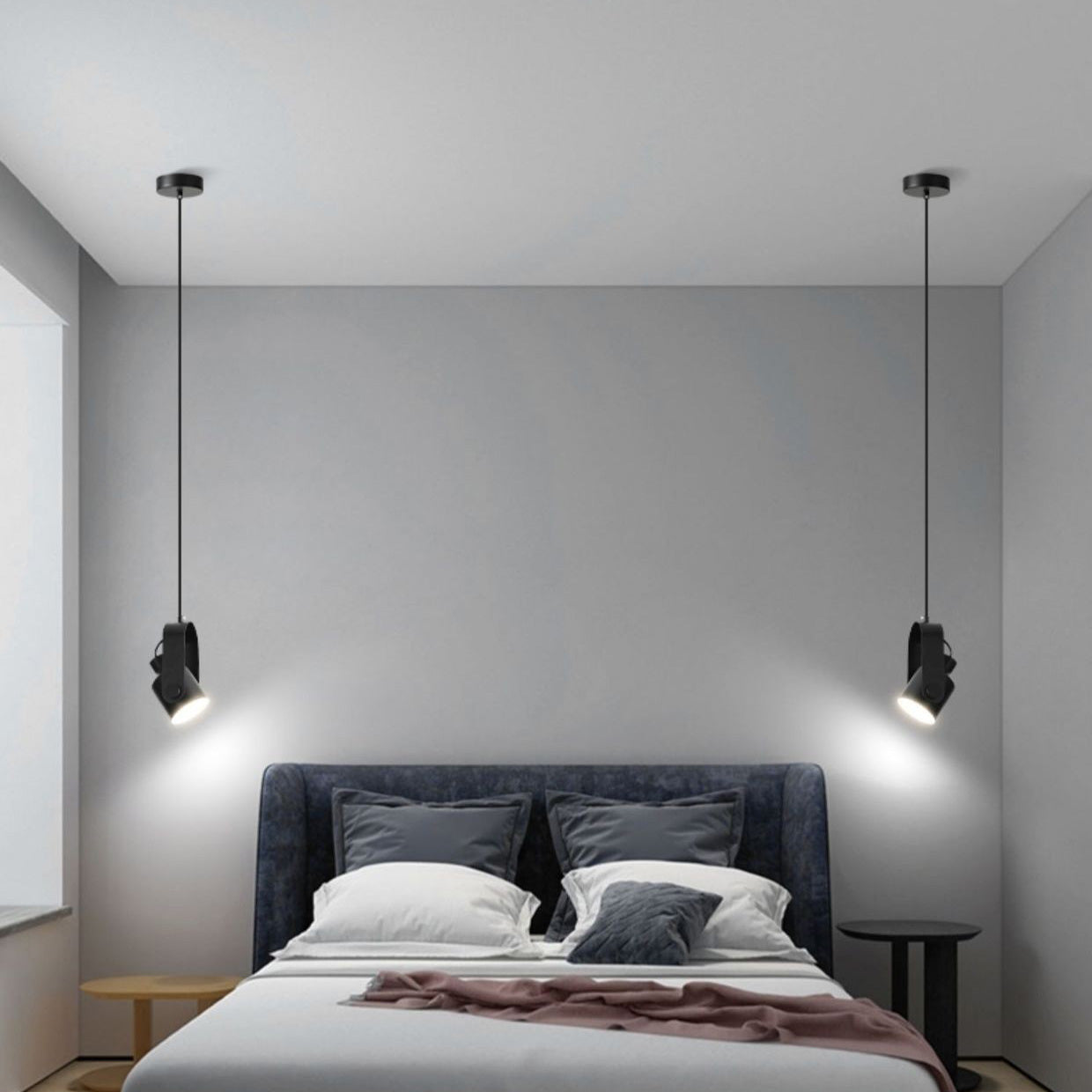 Contemporary Nordic Adjustable Round Cylinder Metal 1-Light Pendant Light For Bedroom