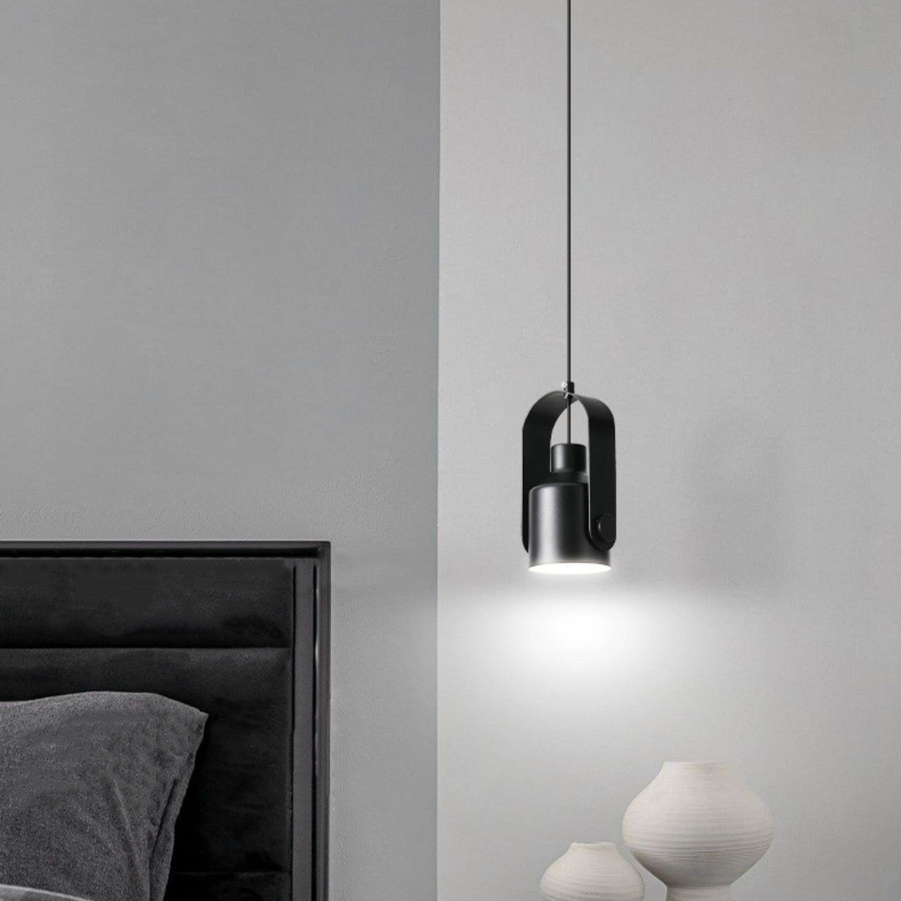 Contemporary Nordic Adjustable Round Cylinder Metal 1-light Pendant Light for Bedroom BulbSquare