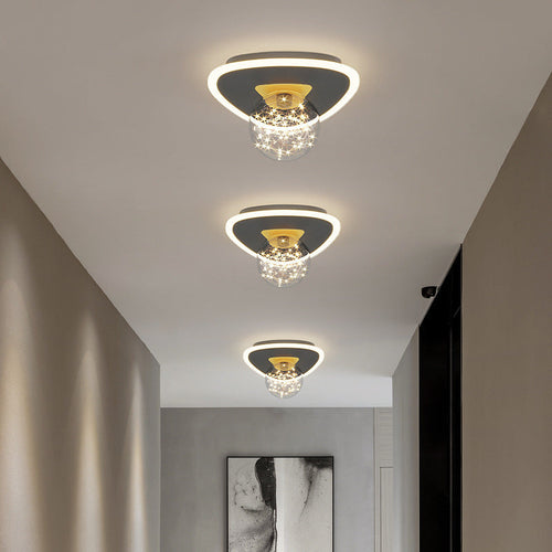 Contemporary Creative Round Orb Flower Triangle Iron Acrylic LED Semi-Flush Mount Ceiling Light For Hallway