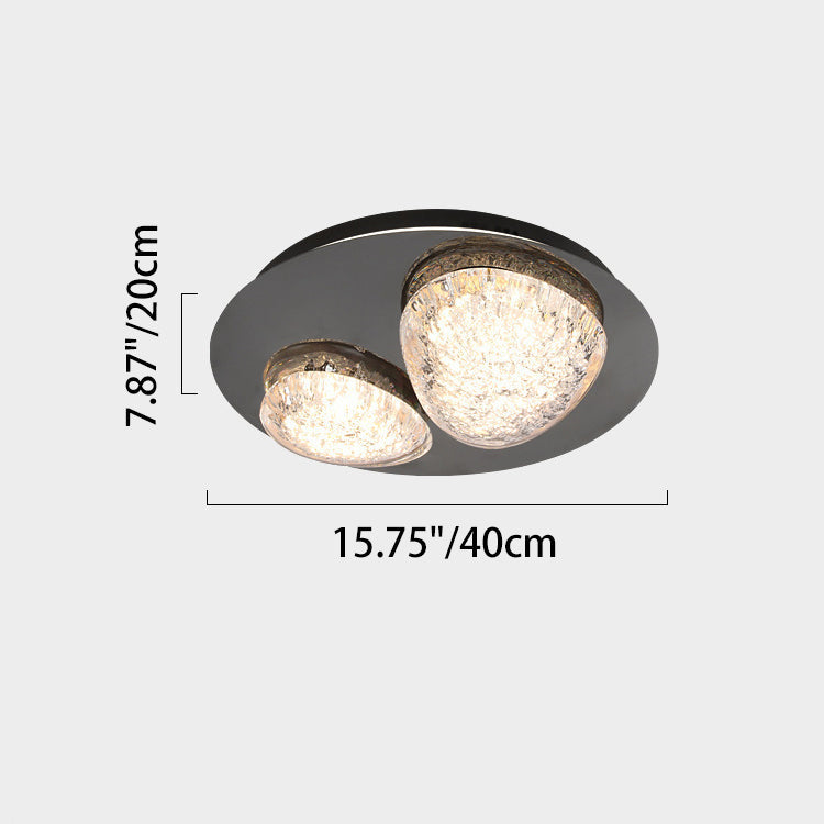 Modern Minimalist Pebble Round Dome Hardware Stainless Steel Acrylic LED Flush Mount Ceiling Light For Bedroom