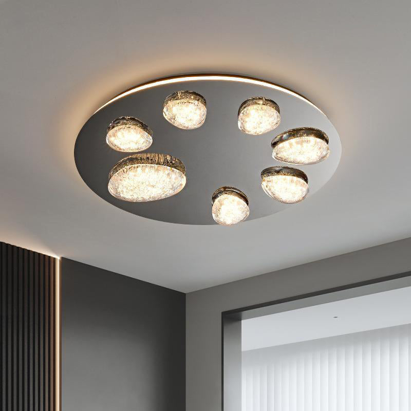 Modern Minimalist Pebble Round Dome Hardware Stainless Steel Acrylic LED Flush Mount Ceiling Light For Bedroom