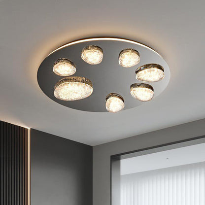 Modern Minimalist Pebble Round Dome Hardware Stainless Steel Acrylic LED Flush Mount Ceiling Light For Bedroom