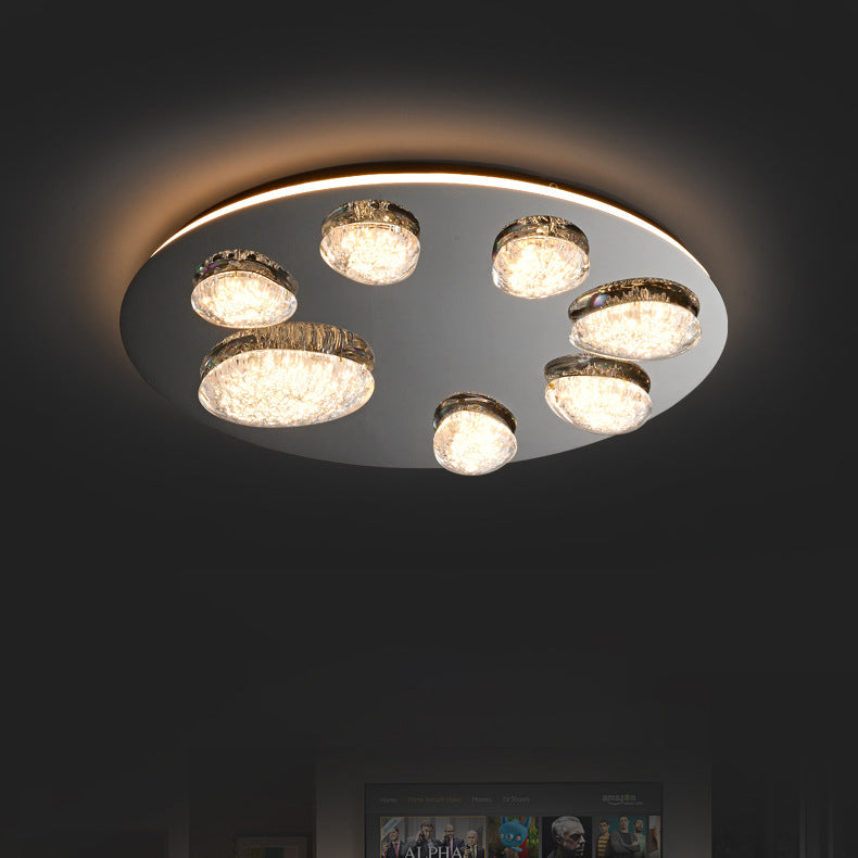 Modern Minimalist Pebble Round Dome Hardware Stainless Steel Acrylic LED Flush Mount Ceiling Light For Bedroom