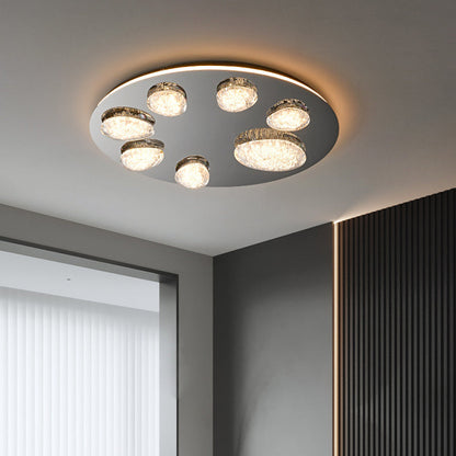 Modern Minimalist Pebble Round Dome Hardware Stainless Steel Acrylic LED Flush Mount Ceiling Light For Bedroom