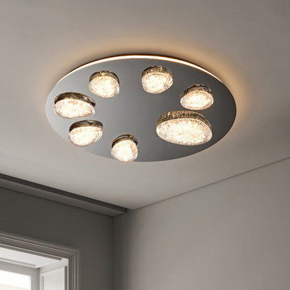 Modern Minimalist Pebble Round Dome Hardware Stainless Steel Acrylic LED Flush Mount Ceiling Light For Bedroom