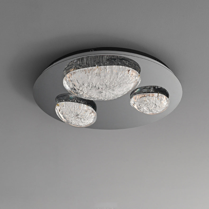 Modern Minimalist Pebble Round Dome Hardware Stainless Steel Acrylic LED Flush Mount Ceiling Light For Bedroom