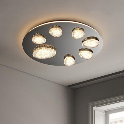 Modern Minimalist Pebble Round Dome Hardware Stainless Steel Acrylic LED Flush Mount Ceiling Light For Bedroom