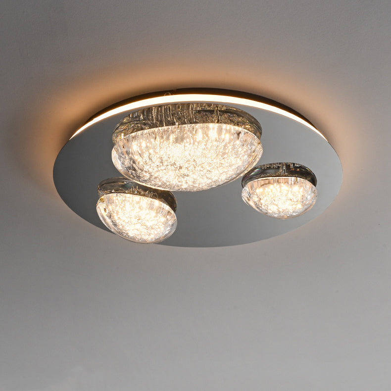 Modern Minimalist Pebble Round Dome Hardware Stainless Steel Acrylic LED Flush Mount Ceiling Light For Bedroom