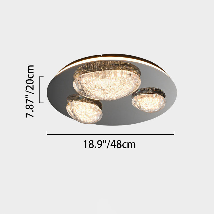 Modern Minimalist Pebble Round Dome Hardware Stainless Steel Acrylic LED Flush Mount Ceiling Light For Bedroom