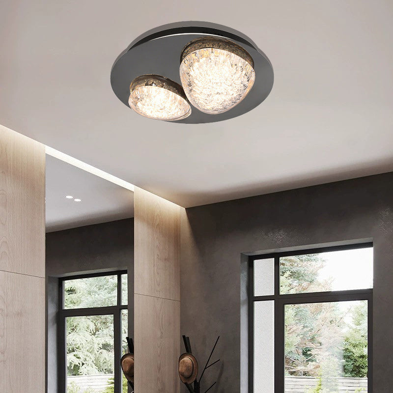 Modern Minimalist Pebble Round Dome Hardware Stainless Steel Acrylic LED Flush Mount Ceiling Light For Bedroom
