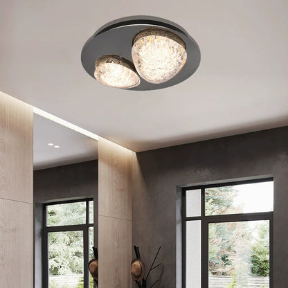 Modern Minimalist Pebble Round Dome Hardware Stainless Steel Acrylic LED Flush Mount Ceiling Light For Bedroom