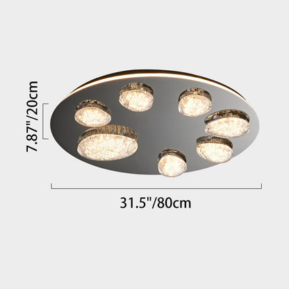 Modern Minimalist Pebble Round Dome Hardware Stainless Steel Acrylic LED Flush Mount Ceiling Light For Bedroom