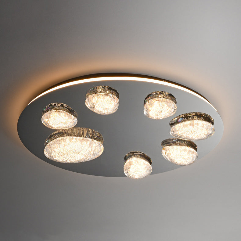 Modern Minimalist Pebble Round Dome Hardware Stainless Steel Acrylic LED Flush Mount Ceiling Light For Bedroom