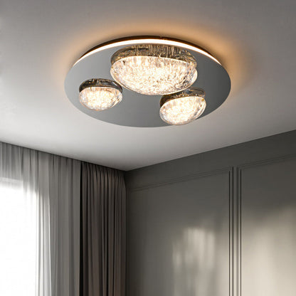 Modern Minimalist Pebble Round Dome Hardware Stainless Steel Acrylic LED Flush Mount Ceiling Light For Bedroom