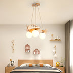 Lumendat Contemporary Creative Kids Cartoon Airplane Orb Wood Iron Glass 3-Light Chandelier For Bedroom Lumendat