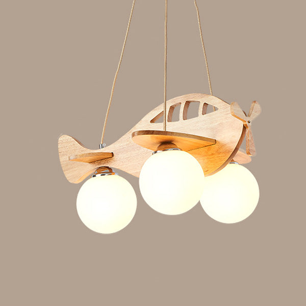 Lumendat Contemporary Creative Kids Cartoon Airplane Orb Wood Iron Glass 3-Light Chandelier For Bedroom Lumendat