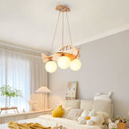 Lumendat Contemporary Creative Kids Cartoon Airplane Orb Wood Iron Glass 3-Light Chandelier For Bedroom Lumendat