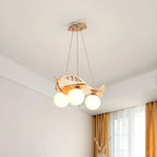 Lumendat Contemporary Creative Kids Cartoon Airplane Orb Wood Iron Glass 3-Light Chandelier For Bedroom Lumendat