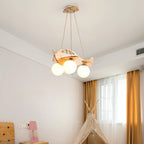 Lumendat Contemporary Creative Kids Cartoon Airplane Orb Wood Iron Glass 3-Light Chandelier For Bedroom Lumendat