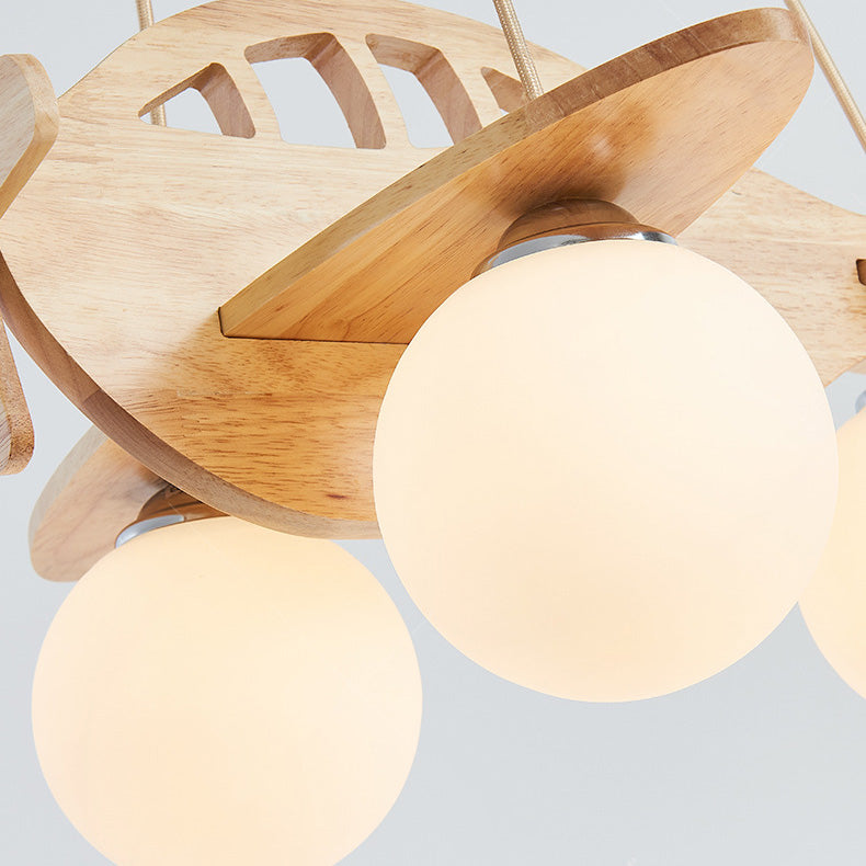 Lumendat Contemporary Creative Kids Cartoon Airplane Orb Wood Iron Glass 3-Light Chandelier For Bedroom Lumendat