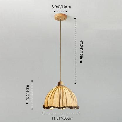 Traditional Vintage Lace Round Semi-circle Rubberwood Linen 1-Light Pendant Light For Bedroom