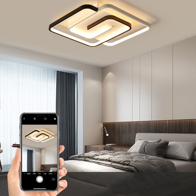 Modern Minimalist Round Square Diamond Acrylic Iron LED Flush Mount Ceiling Light for Bedroom