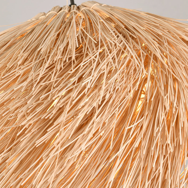 Traditional Japanese Rattan Round Semi-Circle Bamboo 1-Light Pendant Light For Dining Room