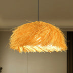 Traditional Japanese Rattan Round Semi-Circle Bamboo 1-Light Pendant Light For Dining Room