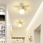Contemporary Creative Cream Cartoon Flower Round Orb Iron Resin 1-Light Semi-Flush Mount Ceiling Light For Hallway