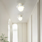 Contemporary Creative Cream Cartoon Flower Round Orb Iron Resin 1-Light Semi-Flush Mount Ceiling Light For Hallway