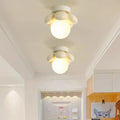 Contemporary Creative Cream Cartoon Flower Round Orb Iron Resin 1-Light Semi-Flush Mount Ceiling Light For Hallway