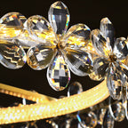 Contemporary Creative Floral Round Circle Iron Crystal LED Semi-Flush Mount Ceiling Light For Bedroom