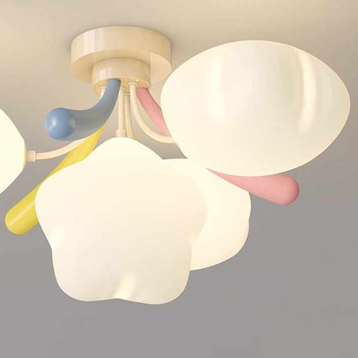 Contemporary Nordic Cute Kids Cartoon Star Round PE Iron LED Semi-Flush Mount Ceiling Light For Bedroom