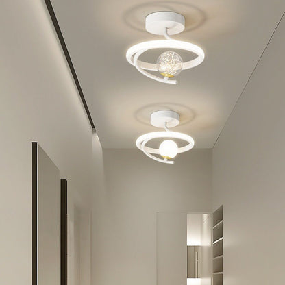 Contemporary Creative Round Orb Curve Iron Silicone Glass Acrylic LED Semi-Flush Mount Ceiling Light For Hallway