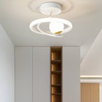 Contemporary Creative Round Orb Curve Iron Silicone Glass Acrylic LED Semi-Flush Mount Ceiling Light For Hallway