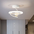 Contemporary Creative Round Orb Curve Iron Silicone Glass Acrylic LED Semi-Flush Mount Ceiling Light For Hallway