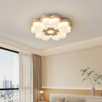 Contemporary Creative Flower Shape PE Rubberwood LED Flush Mount Ceiling Light For Bedroom