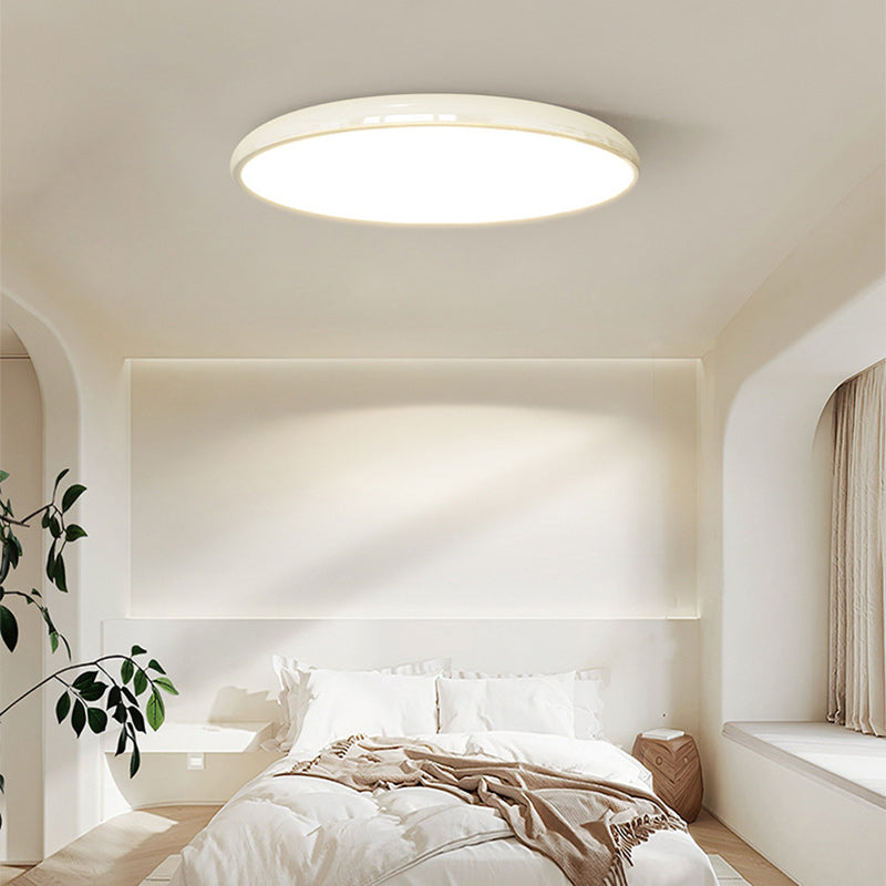 Contemporary Nordic Cream Round Iron LED Flush Mount Ceiling Light for Bedroom
